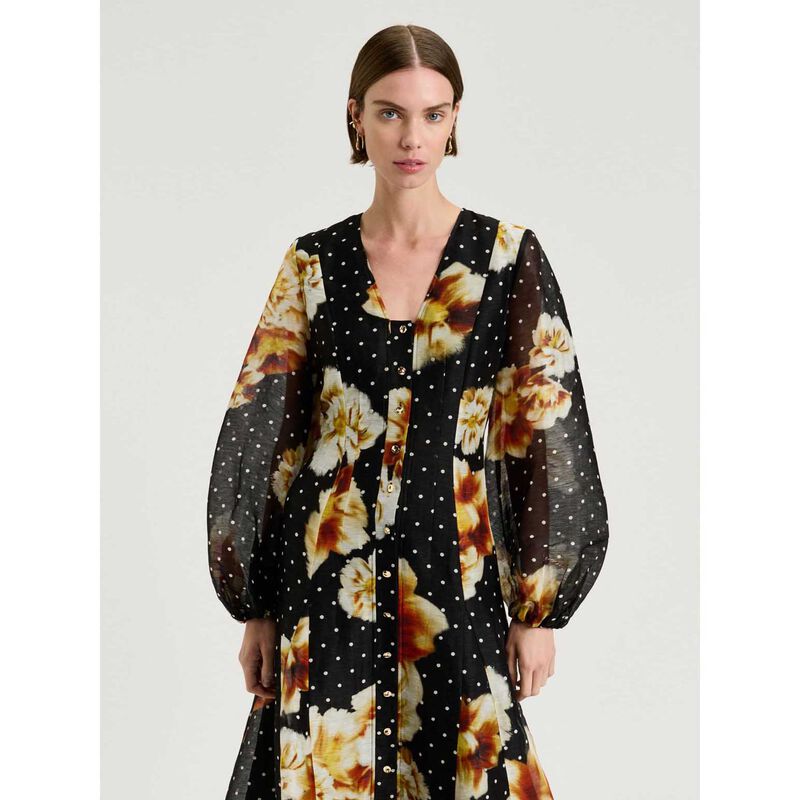 Veronika Maine Linen Silk Spot Floral Midi Dress image number 3